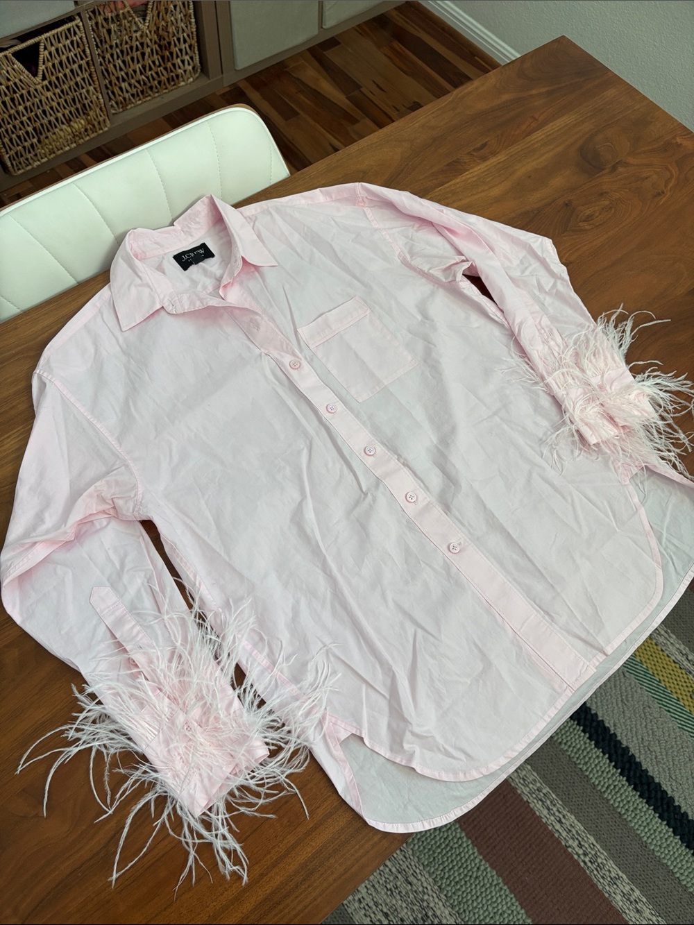 J. Crew Collection Feather-trim cotton poplin button-up shirt with collar Size 4 - Picture 4 of 10
